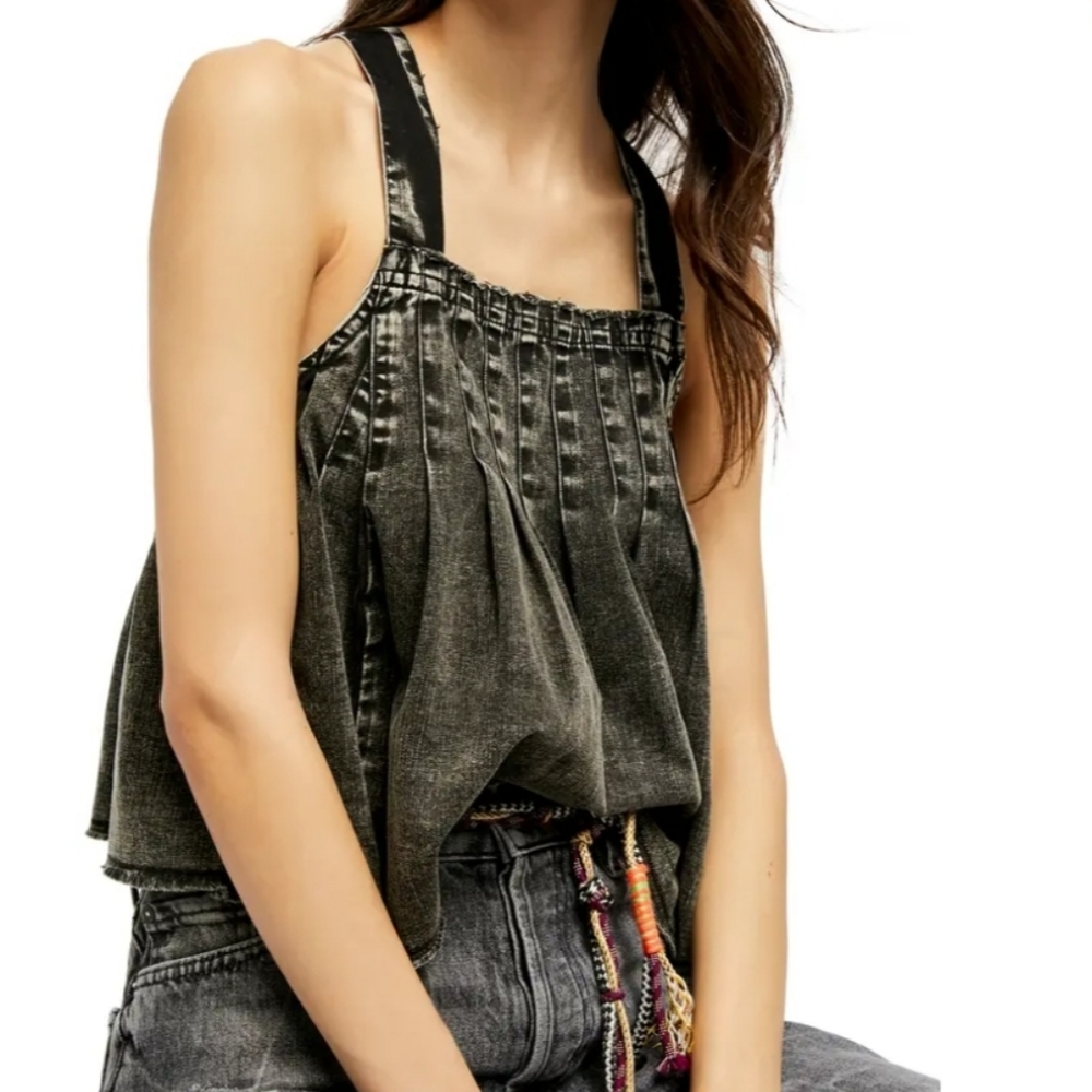 BNWT Free People Marina Washed Black Denim Top M